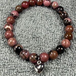 Chic Pink and Brown Stone Bracelet with Heart Charm